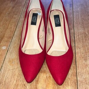 Retro Red Velvet Mod Heels with Metallic Gold Heel